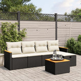 vidaXL 5-piece Lounge Set with Cushions Poly Rattan Black