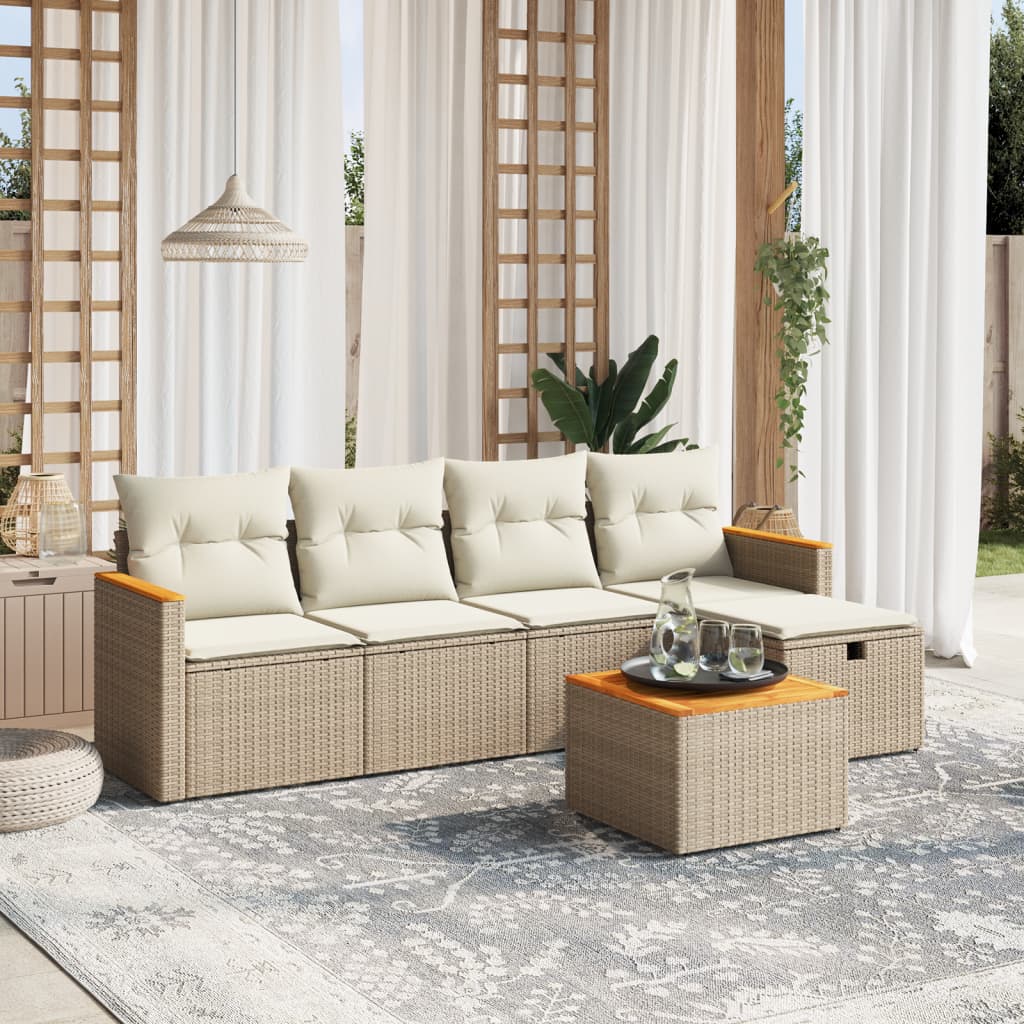 vidaXL 5-piece Lounge Set with Cushions Poly Rattan Black
