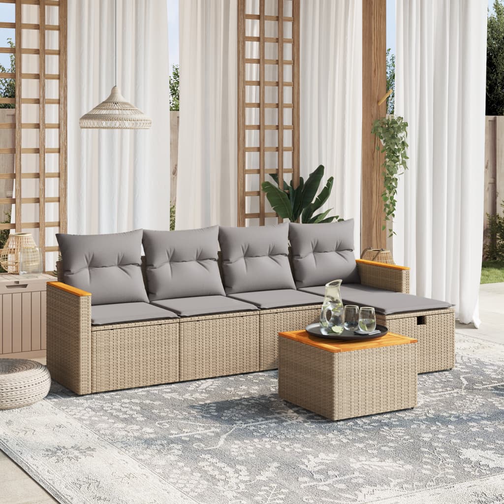 vidaXL 5-piece Lounge Set with Cushions Poly Rattan Black