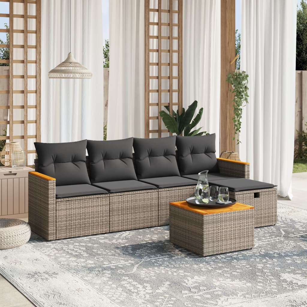 vidaXL 5-piece Lounge Set with Cushions Poly Rattan Black
