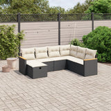 vidaXL 7-delige Loungeset met kussens poly rattan zwart