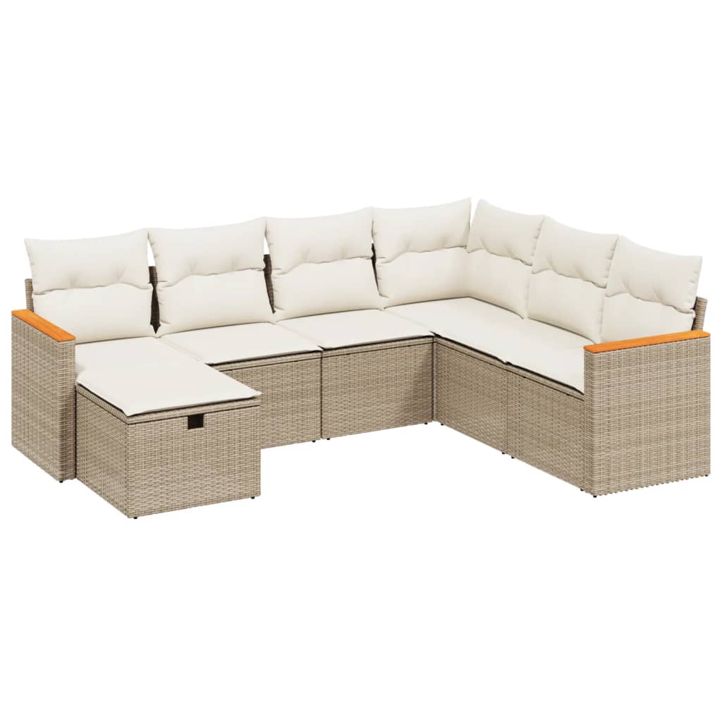 vidaXL 7-delige Loungeset met kussens poly rattan zwart