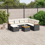 vidaXL 7-delige Loungeset met kussens poly rattan zwart