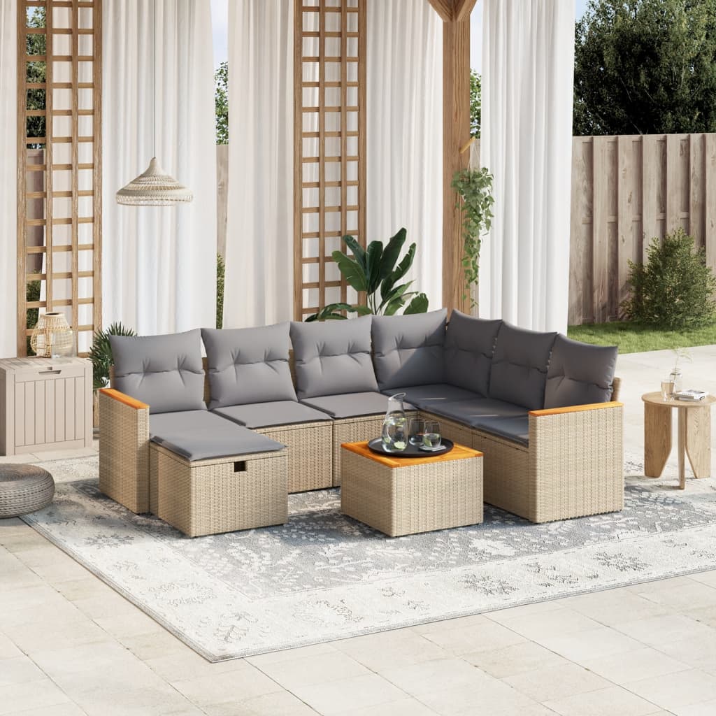 vidaXL 7-delige Loungeset met kussens poly rattan zwart