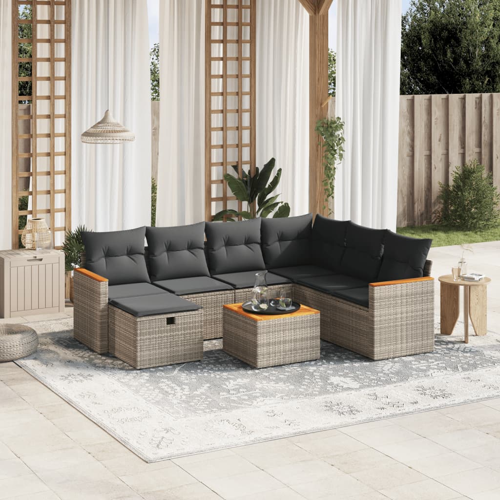 vidaXL 7-delige Loungeset met kussens poly rattan zwart