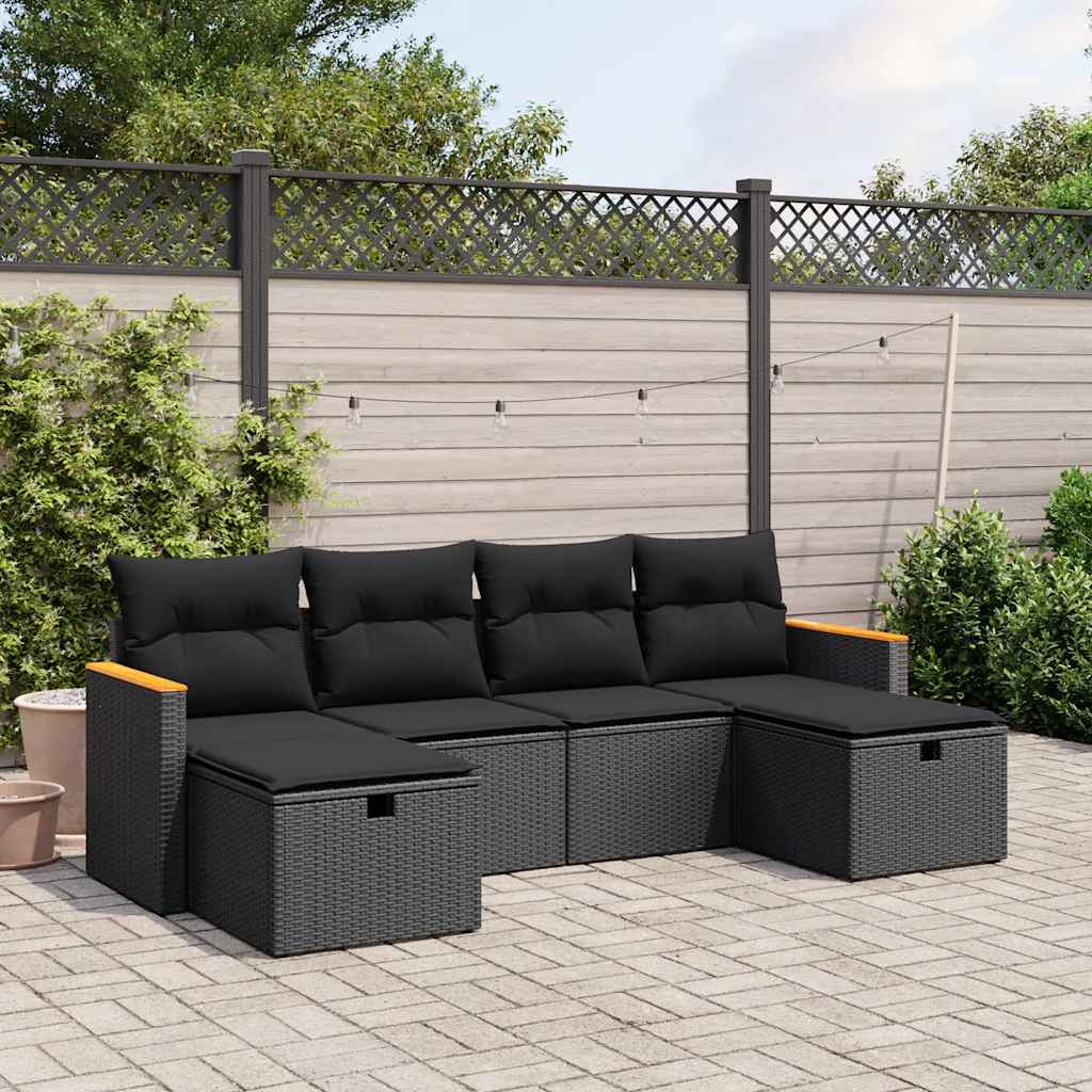 vidaXL 6-Piece Lounge Set with Cushions Poly Rattan Black