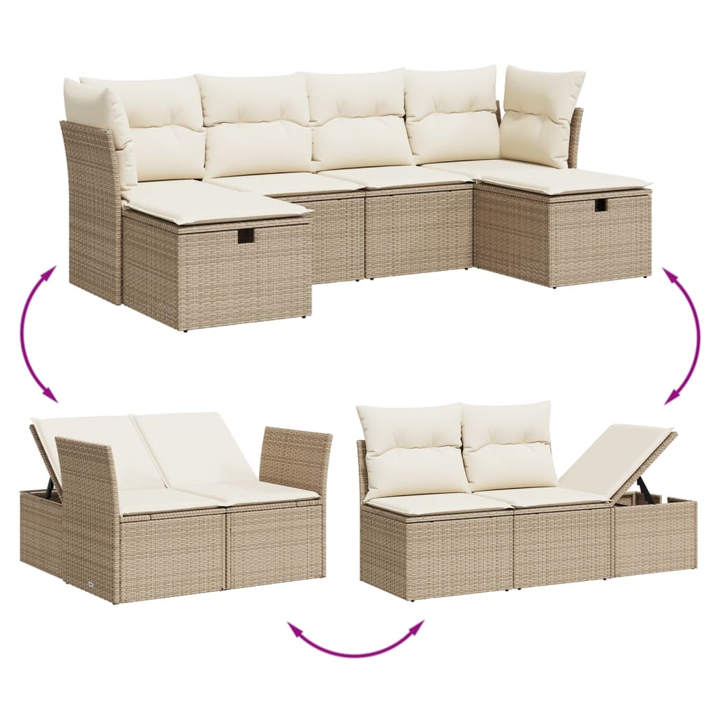 vidaXL 6-Piece Lounge Set with Cushions Poly Rattan Black