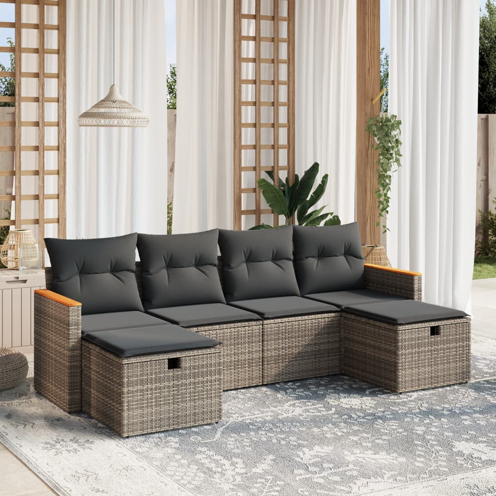 vidaXL 6-Piece Lounge Set with Cushions Poly Rattan Black
