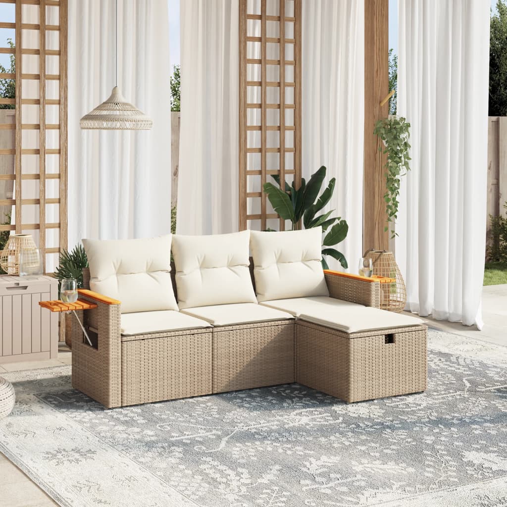 vidaXL 4-delige Loungeset met kussens poly rattan zwart