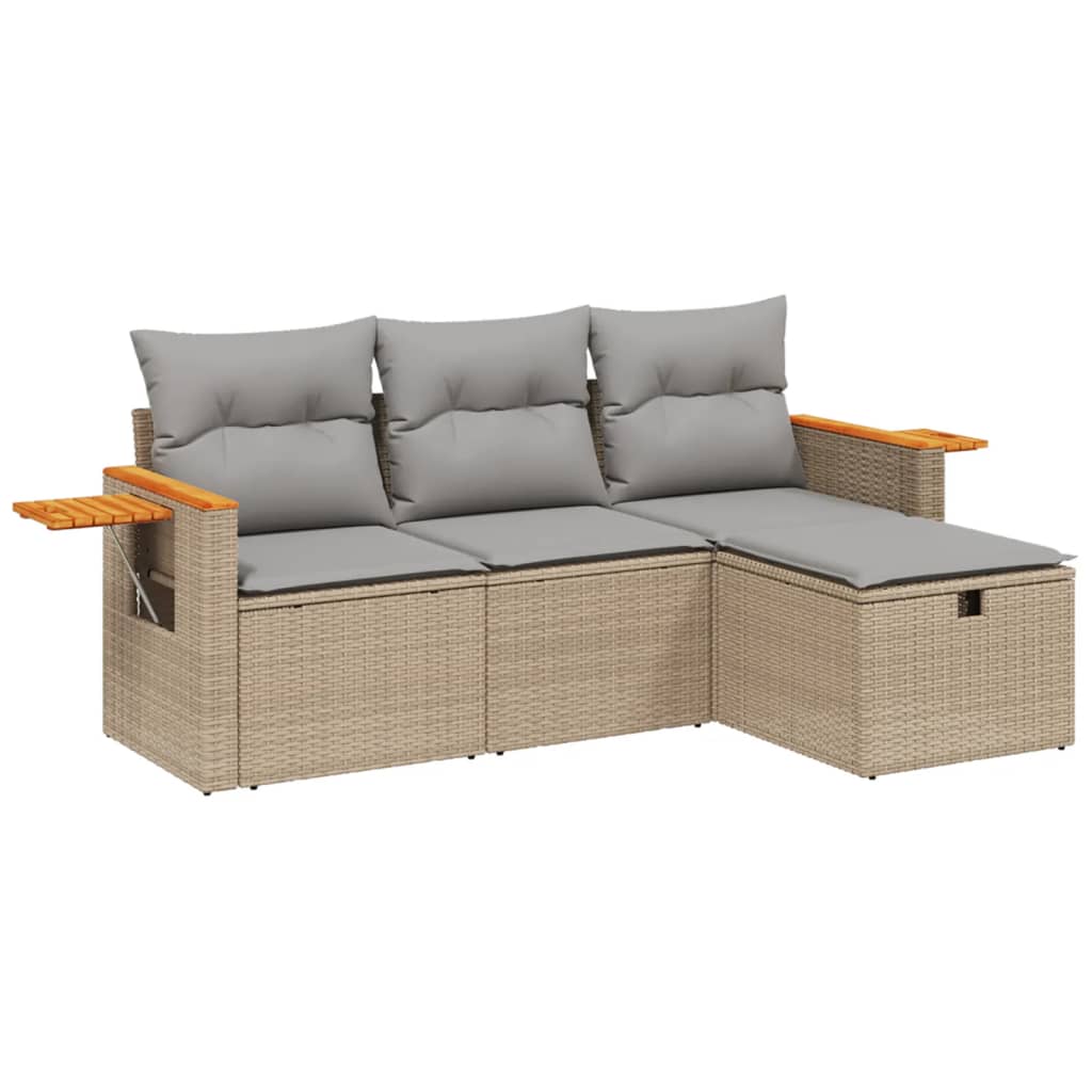 vidaXL 4-delige Loungeset met kussens poly rattan zwart