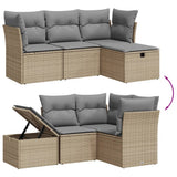 vidaXL 4-delige Loungeset met kussens poly rattan zwart