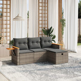 vidaXL 4-delige Loungeset met kussens poly rattan zwart