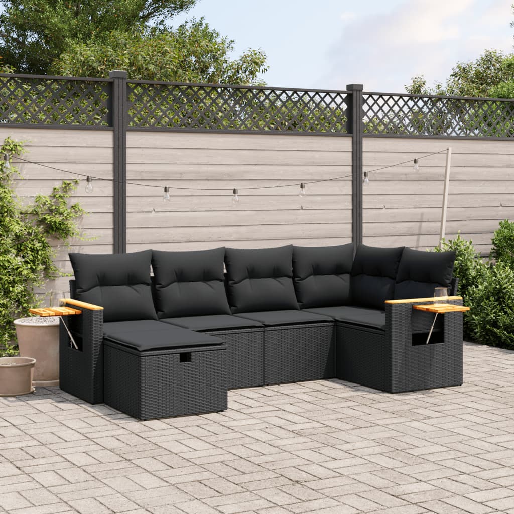 vidaXL 6-piece Lounge Set with Cushions Poly Rattan Black