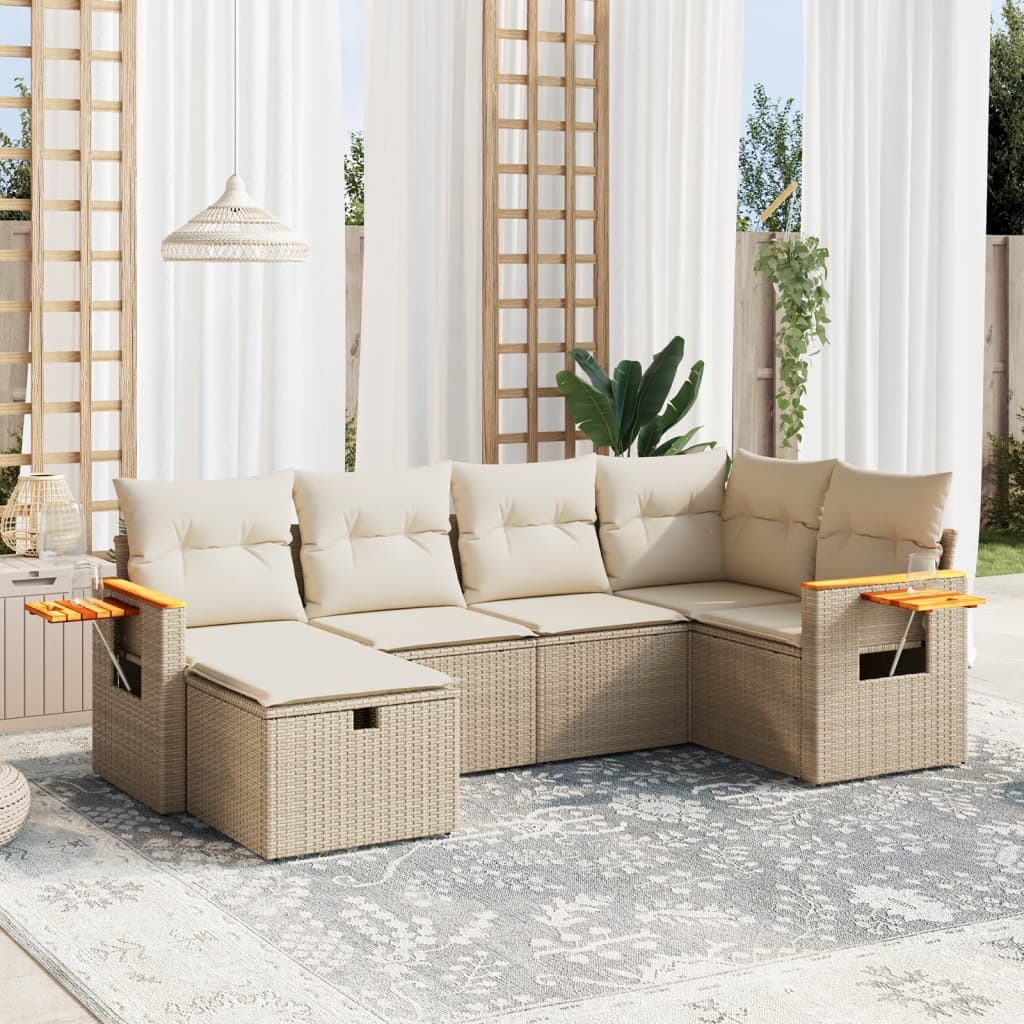 vidaXL 6-piece Lounge Set with Cushions Poly Rattan Black