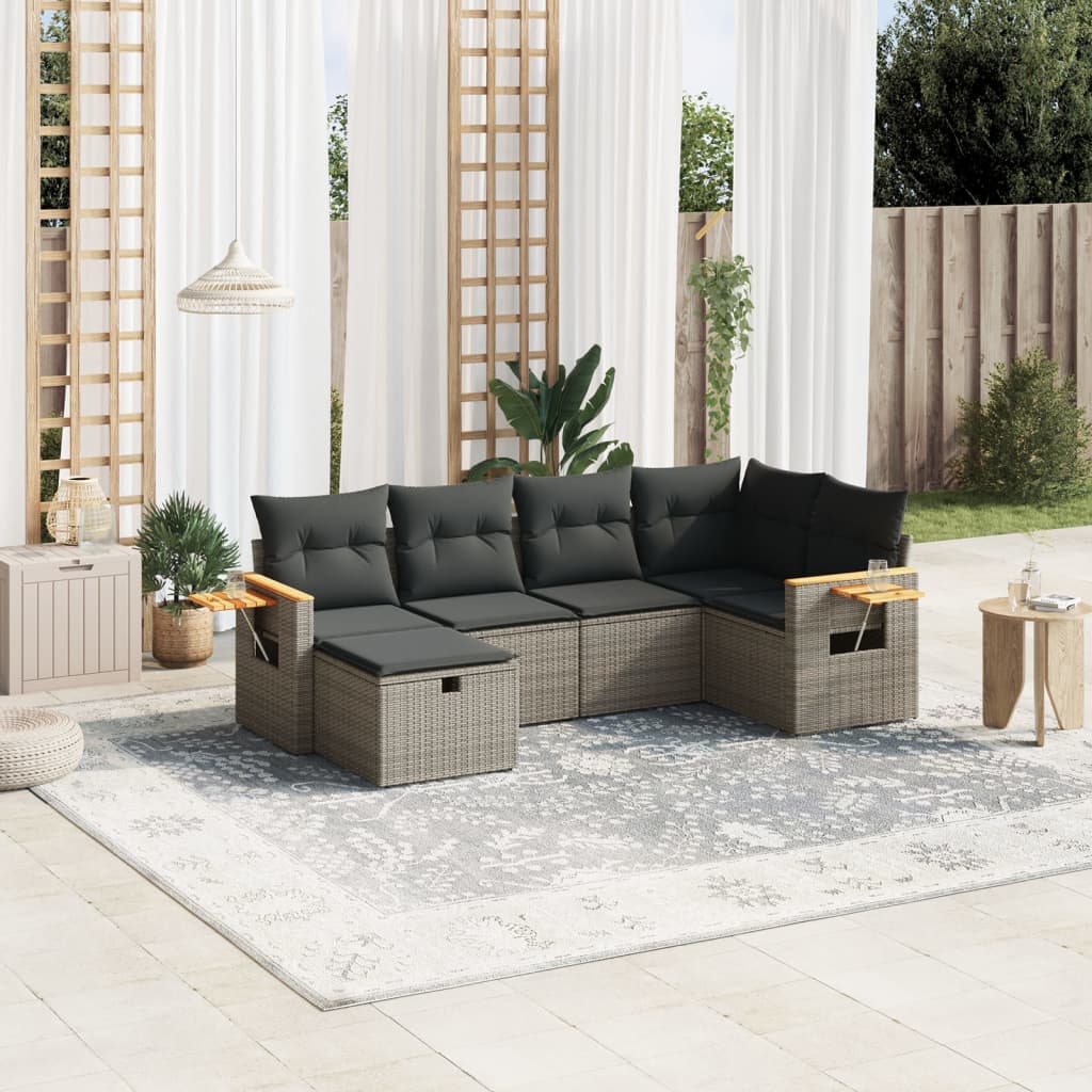 vidaXL 6-piece Lounge Set with Cushions Poly Rattan Black