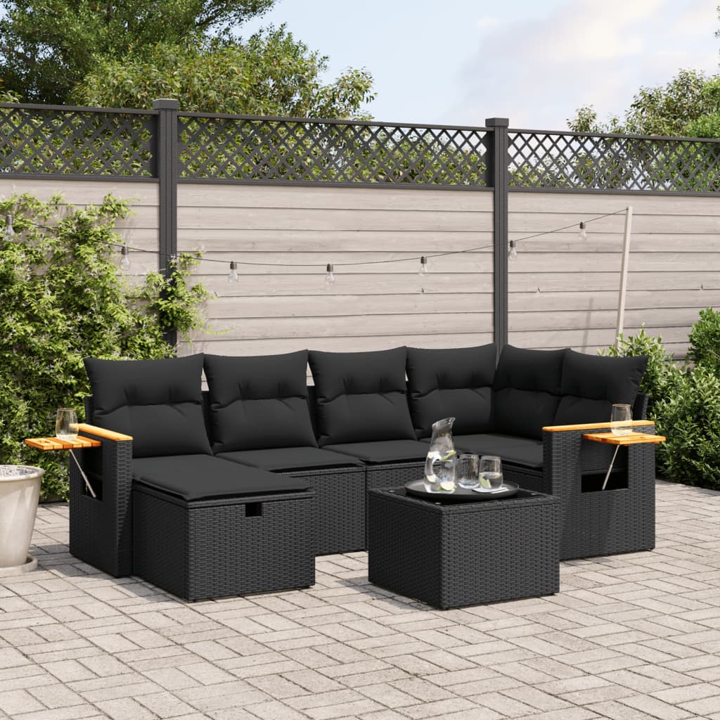 vidaXL 6-piece Lounge Set with Cushions Poly Rattan Black