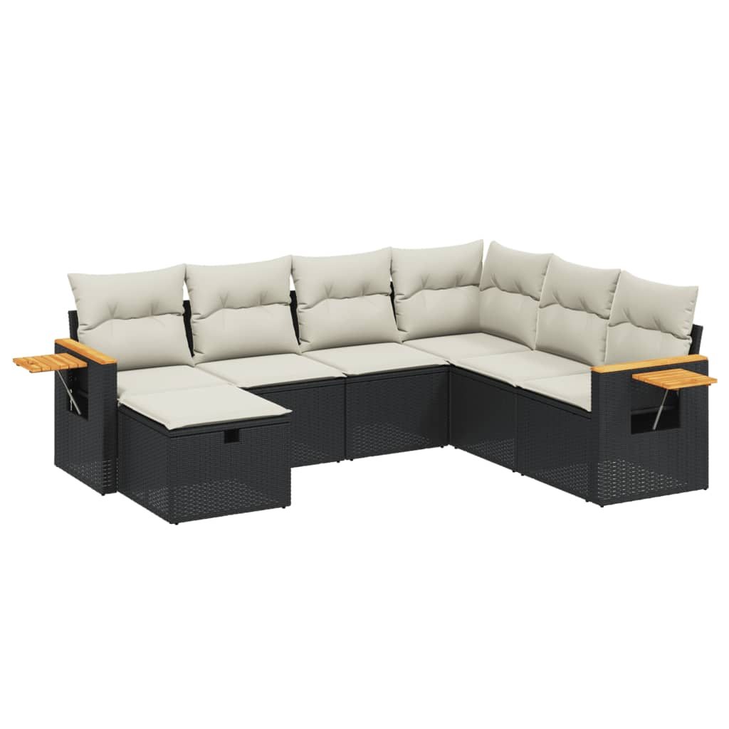 vidaXL 7-delige Loungeset met kussens poly rattan zwart