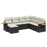 vidaXL 7-delige Loungeset met kussens poly rattan zwart