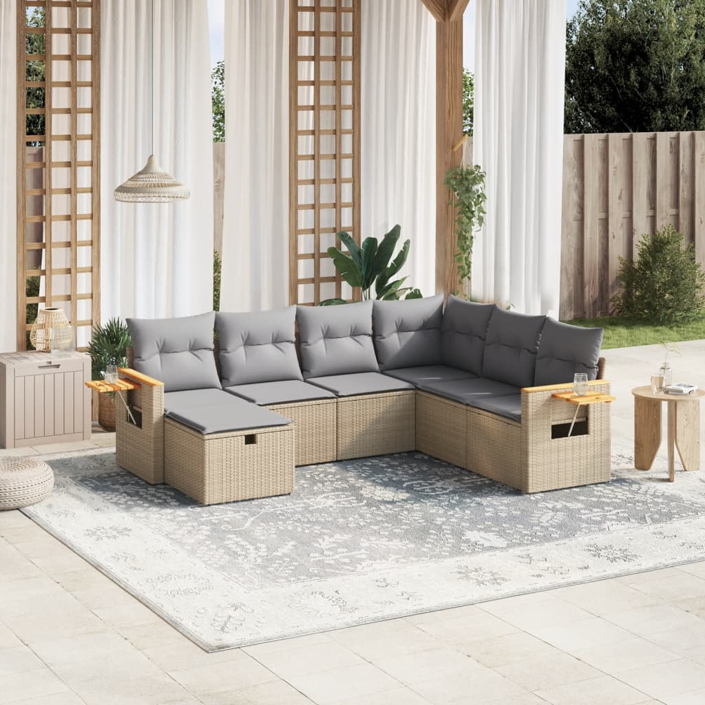 vidaXL 7-delige Loungeset met kussens poly rattan zwart