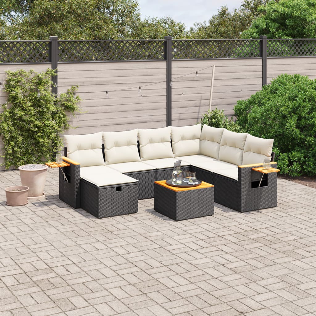 vidaXL 7-delige Loungeset met kussens poly rattan zwart
