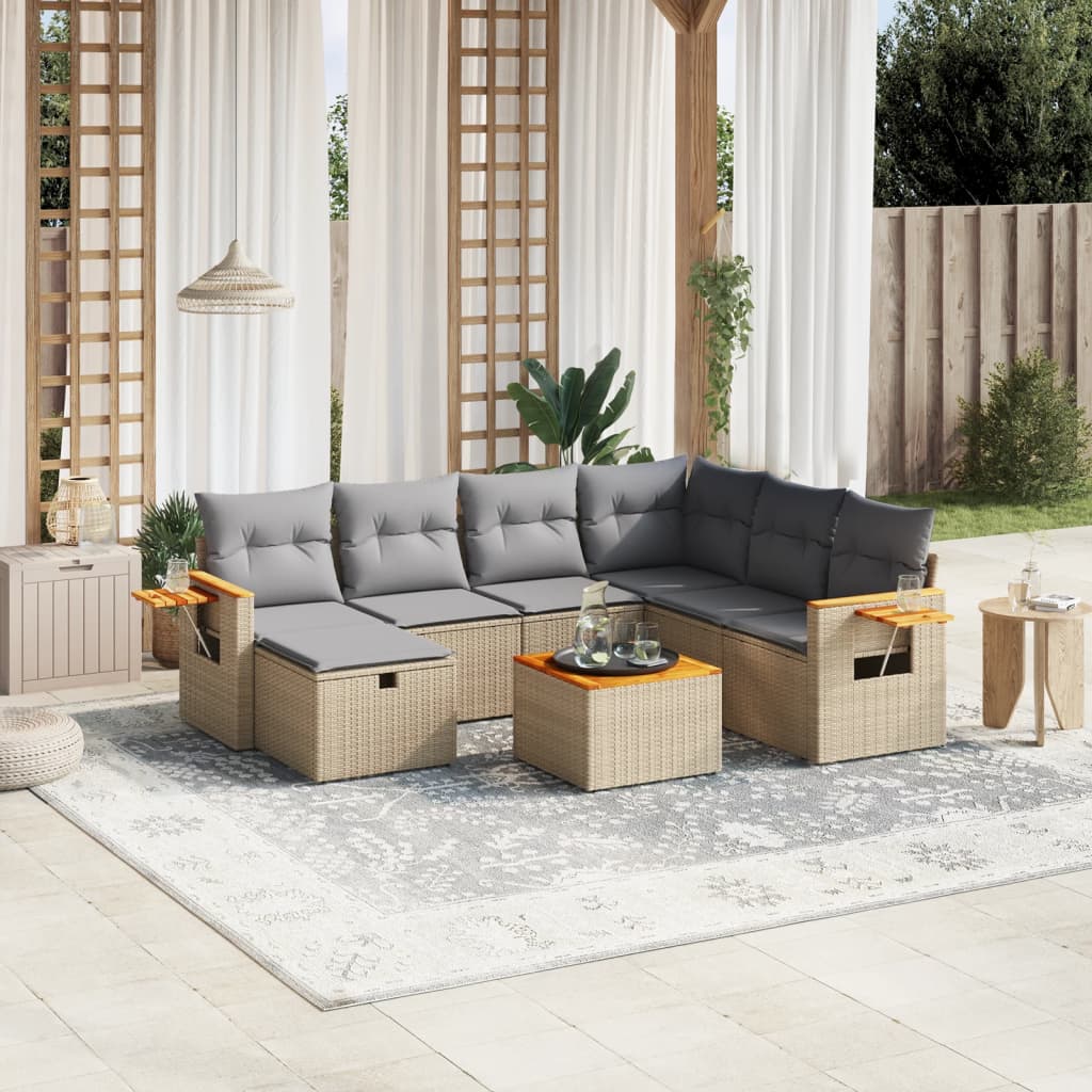 vidaXL 7-delige Loungeset met kussens poly rattan zwart