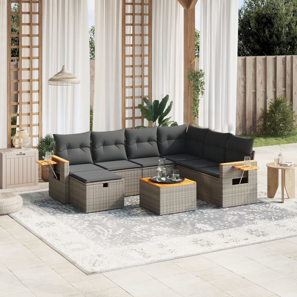 vidaXL 7-delige Loungeset met kussens poly rattan zwart