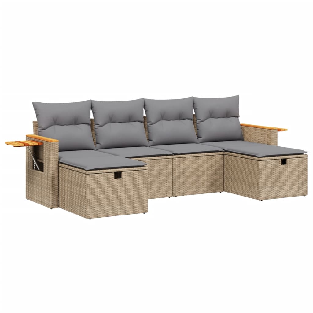 vidaXL 6-delige Loungeset met kussens poly rattan zwart
