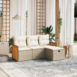 vidaXL 4-delige Loungeset met kussens poly rattan zwart