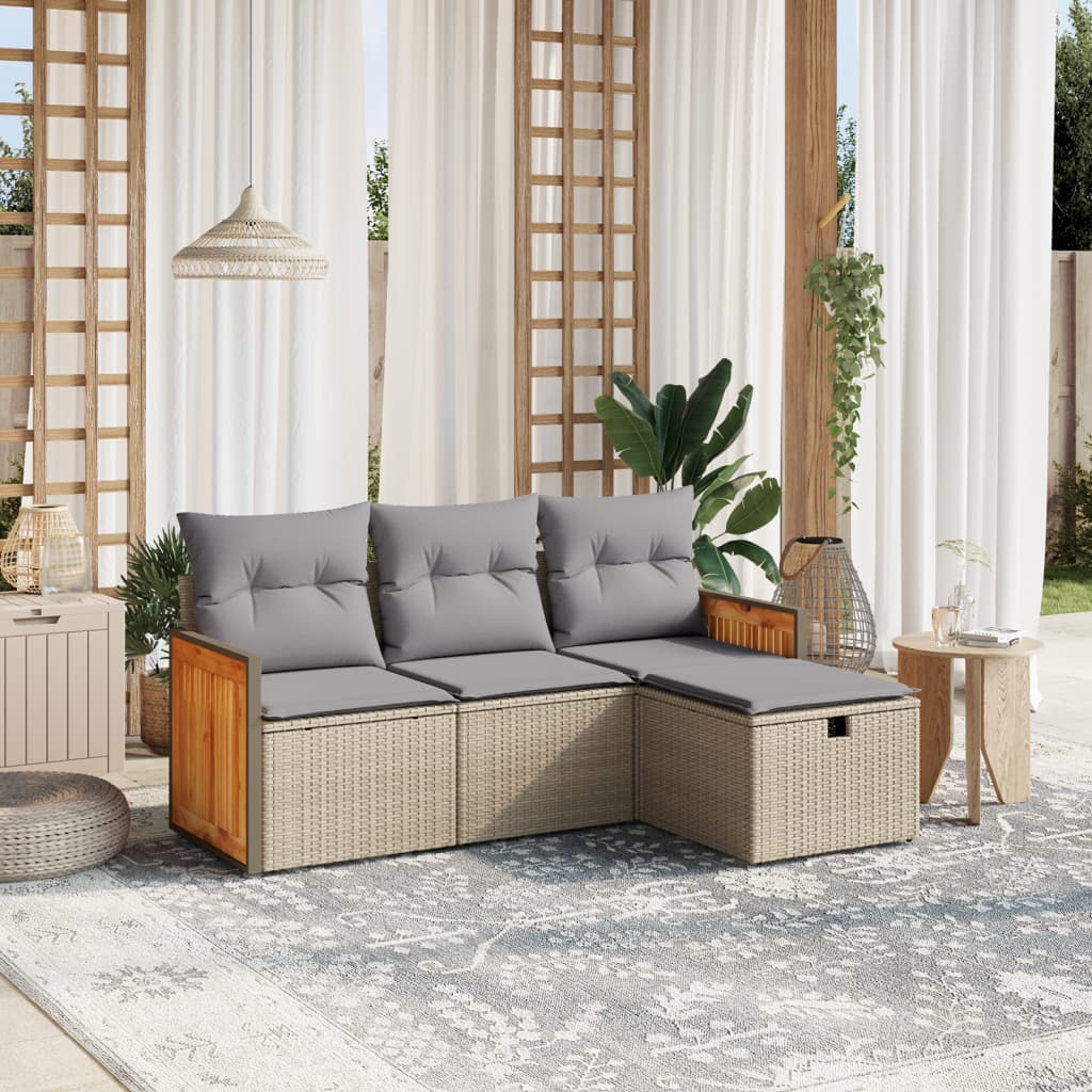 vidaXL 4-delige Loungeset met kussens poly rattan zwart