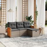 vidaXL 4-delige Loungeset met kussens poly rattan zwart