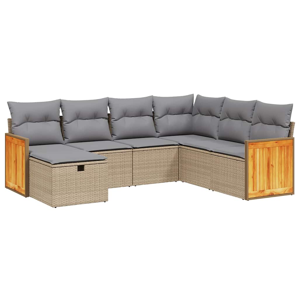 vidaXL 7-Piece Lounge Set with Cushions Poly Rattan Black
