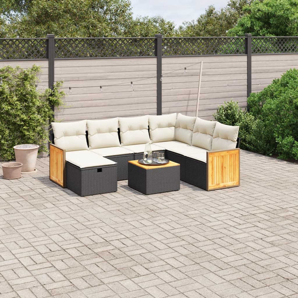 vidaXL 7-Piece Lounge Set with Cushions Poly Rattan Black