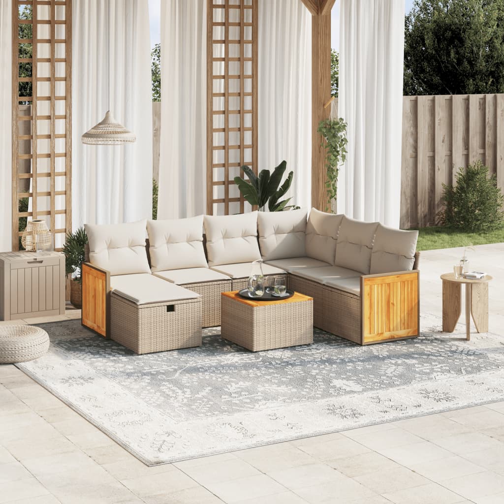 vidaXL 7-Piece Lounge Set with Cushions Poly Rattan Black