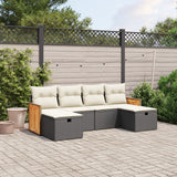 vidaXL 6-delige Loungeset met kussens poly rattan zwart