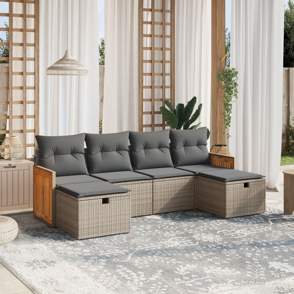 vidaXL 6-delige Loungeset met kussens poly rattan zwart