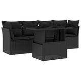 vidaXL 5-delige Loungeset met kussens poly rattan zwart