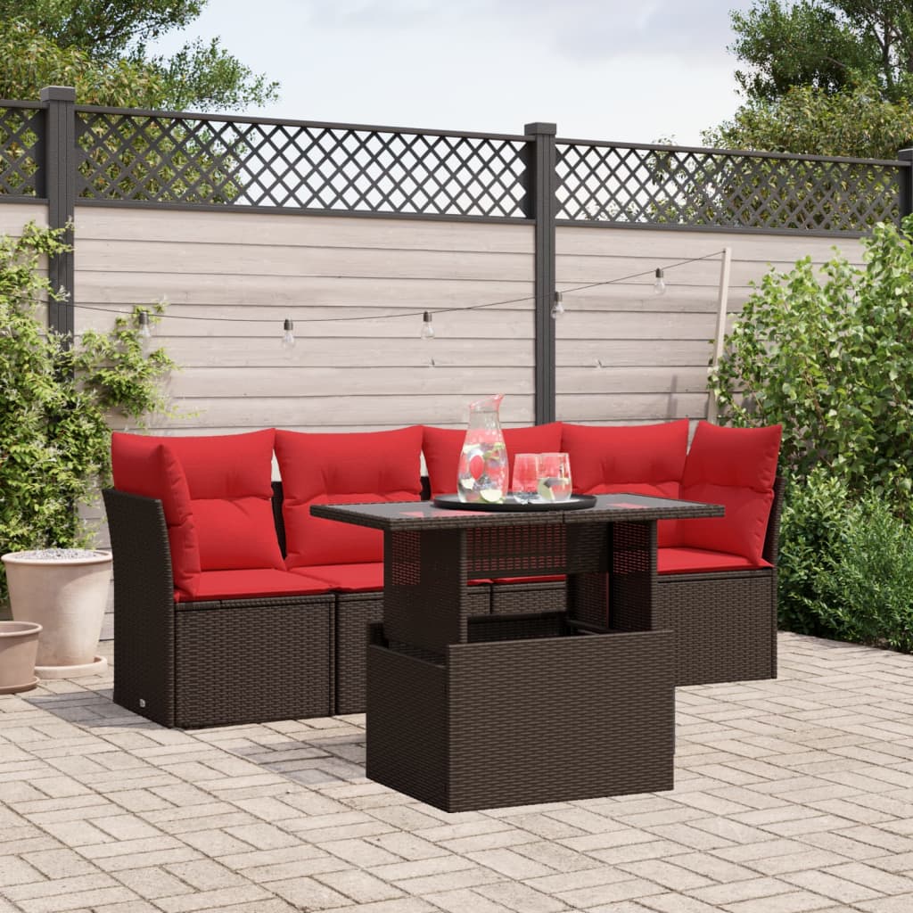 vidaXL 5-piece garden sofa set with cushions black poly rattan