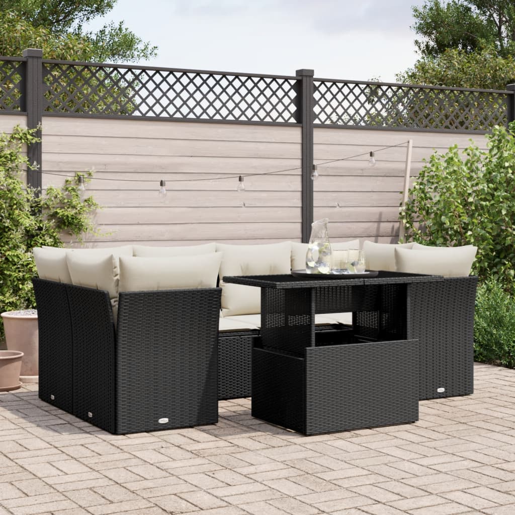 vidaXL 7-delige Loungeset met kussens poly rattan zwart