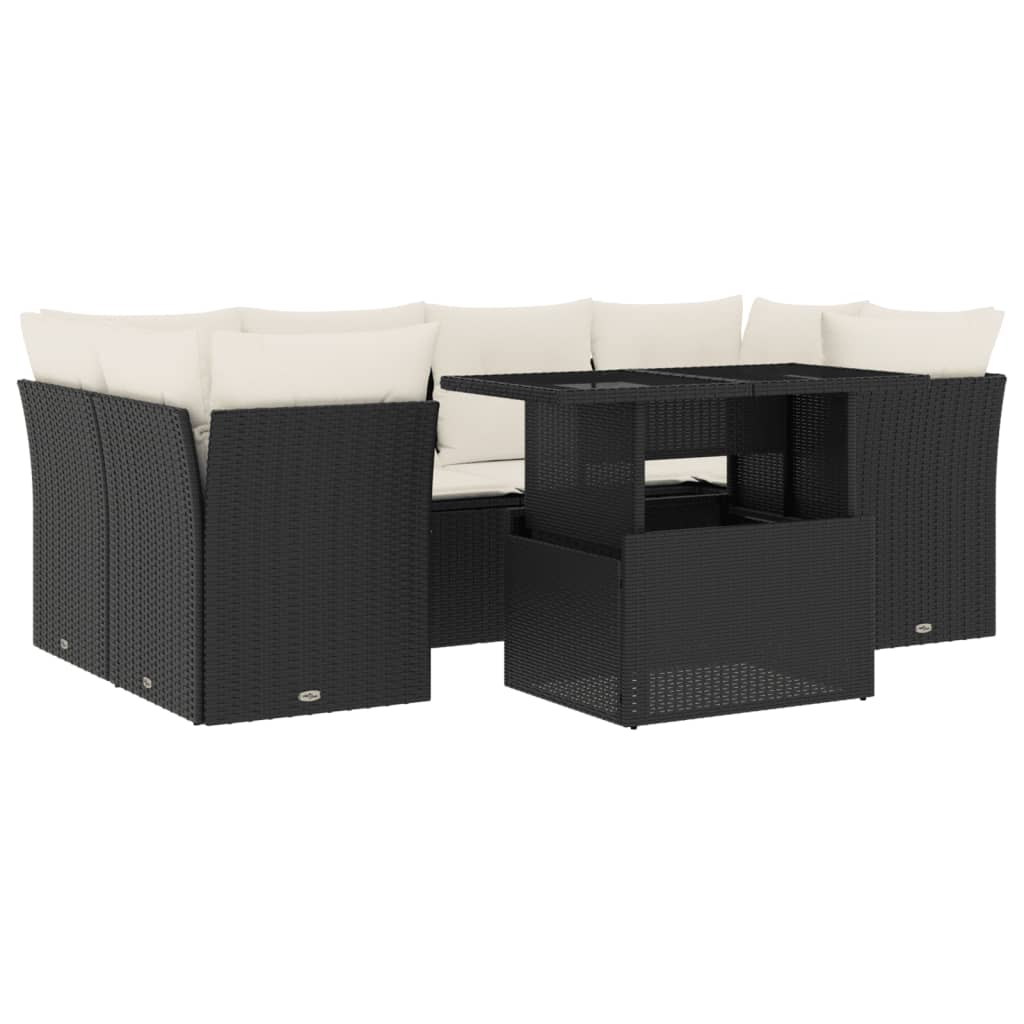 vidaXL 7-delige Loungeset met kussens poly rattan zwart