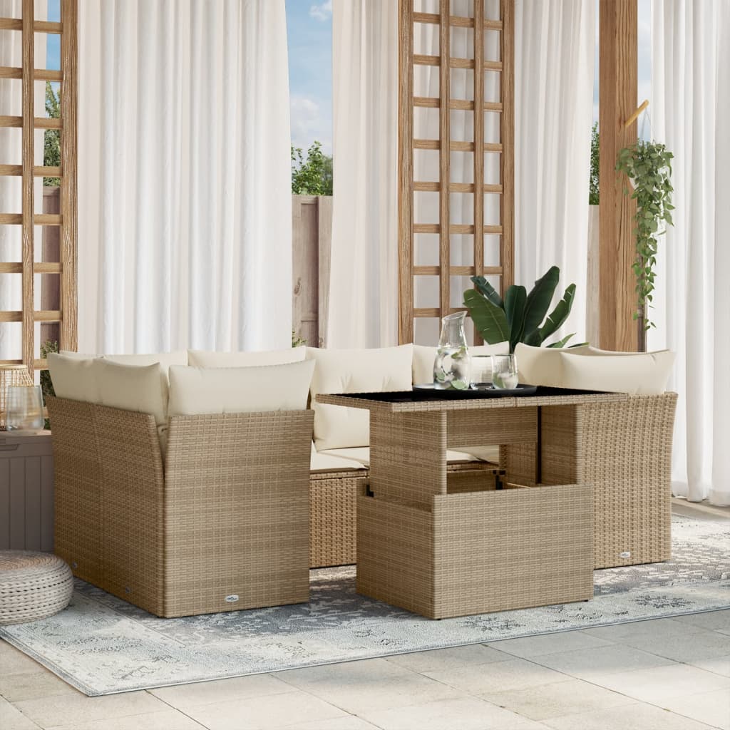 vidaXL 7-delige Loungeset met kussens poly rattan zwart