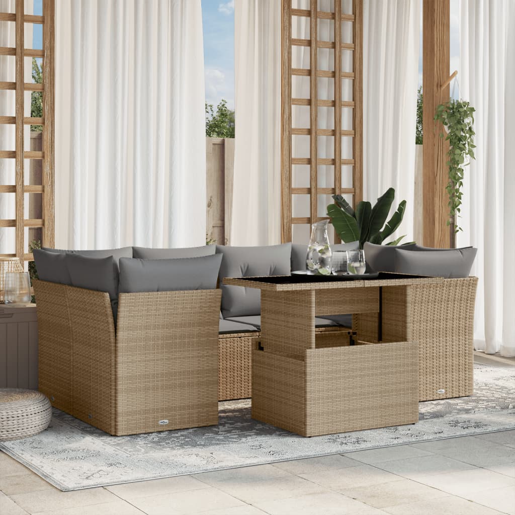 vidaXL 7-delige Loungeset met kussens poly rattan zwart