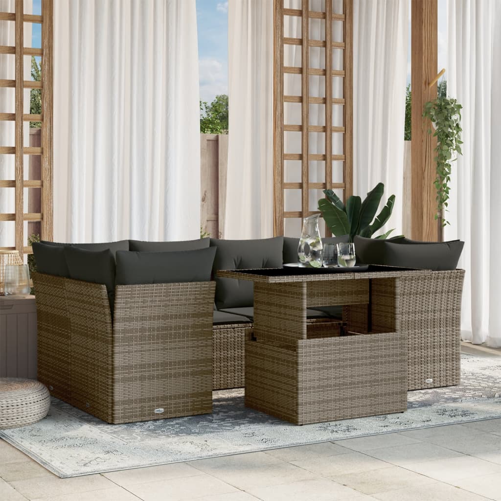 vidaXL 7-delige Loungeset met kussens poly rattan zwart