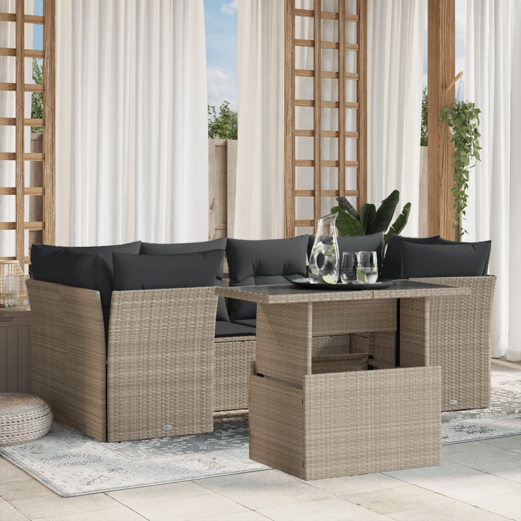 vidaXL 7-delige Loungeset met kussens poly rattan zwart