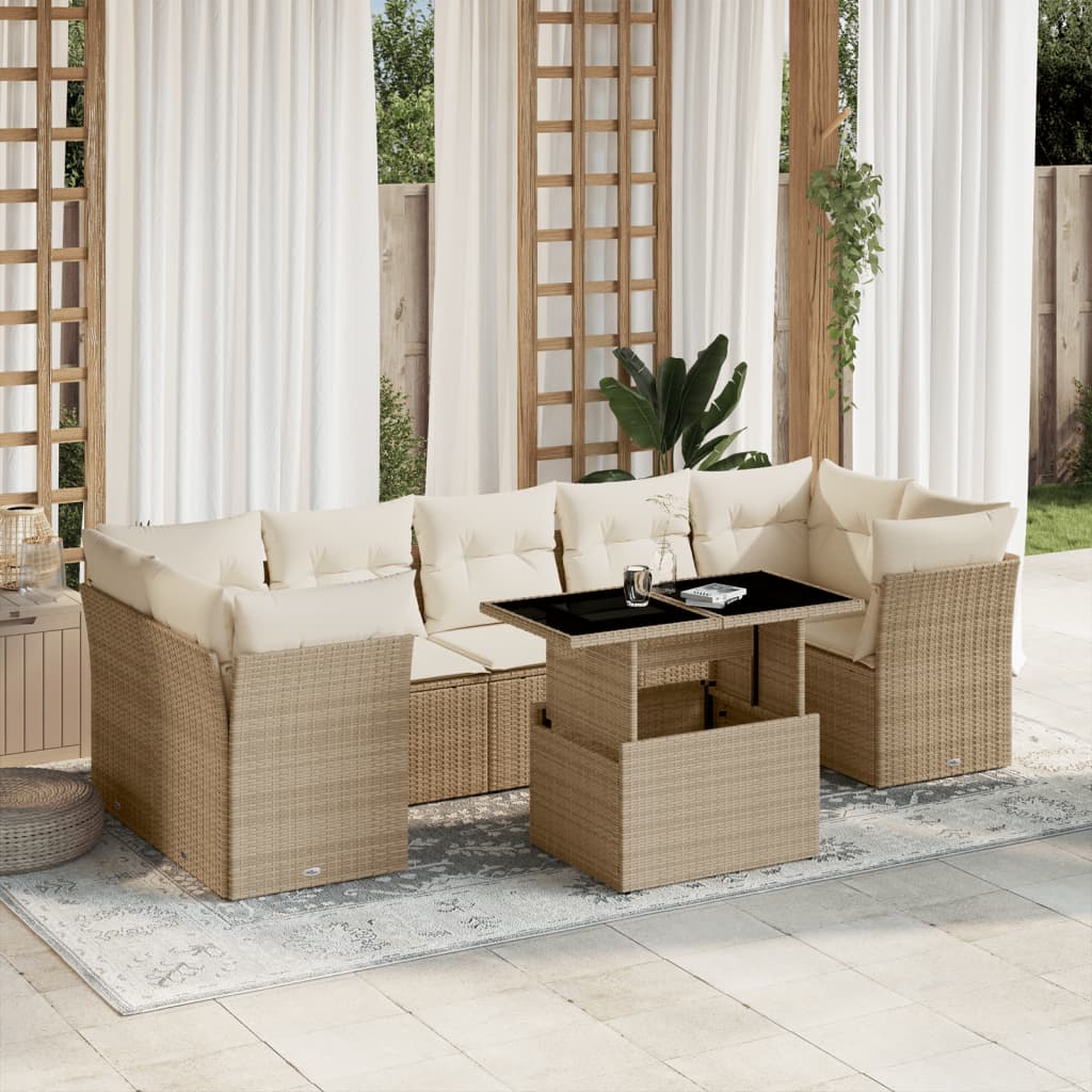 vidaXL 8-delige Loungeset met kussens poly rattan zwart