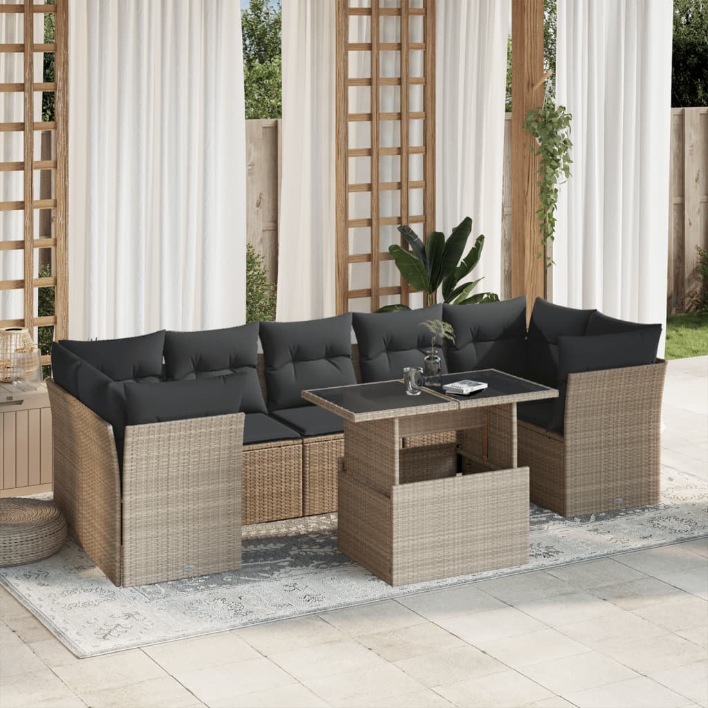 vidaXL 8-delige Loungeset met kussens poly rattan zwart