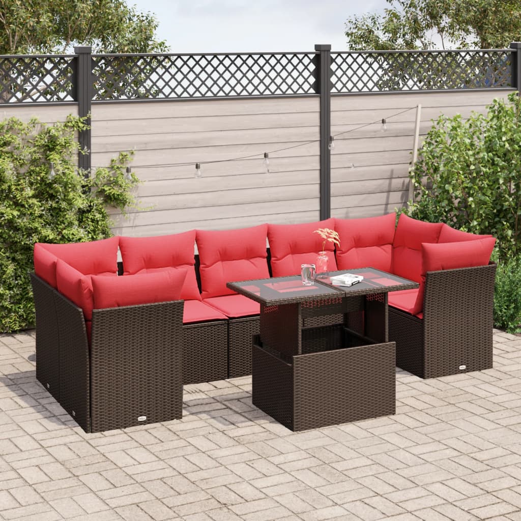 vidaXL 8-Piece Garden Lounge Set with Cushions, Black Poly Rattan