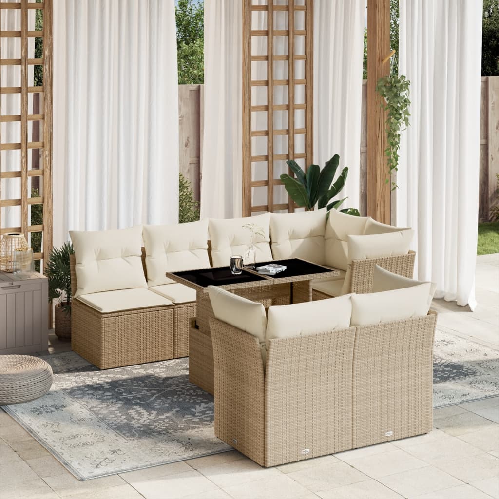 vidaXL 8-delige Loungeset met kussens poly rattan zwart