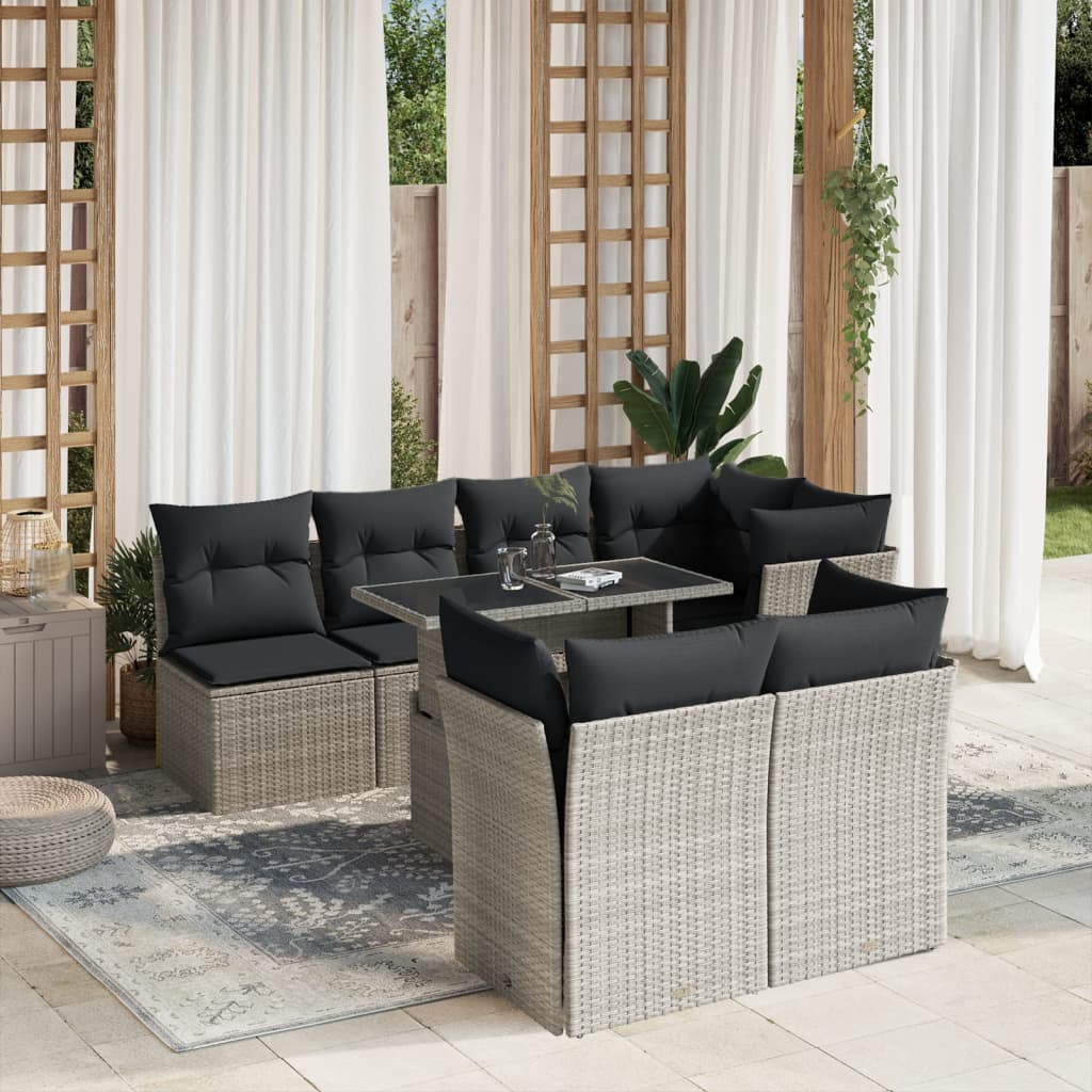 vidaXL 8-delige Loungeset met kussens poly rattan zwart