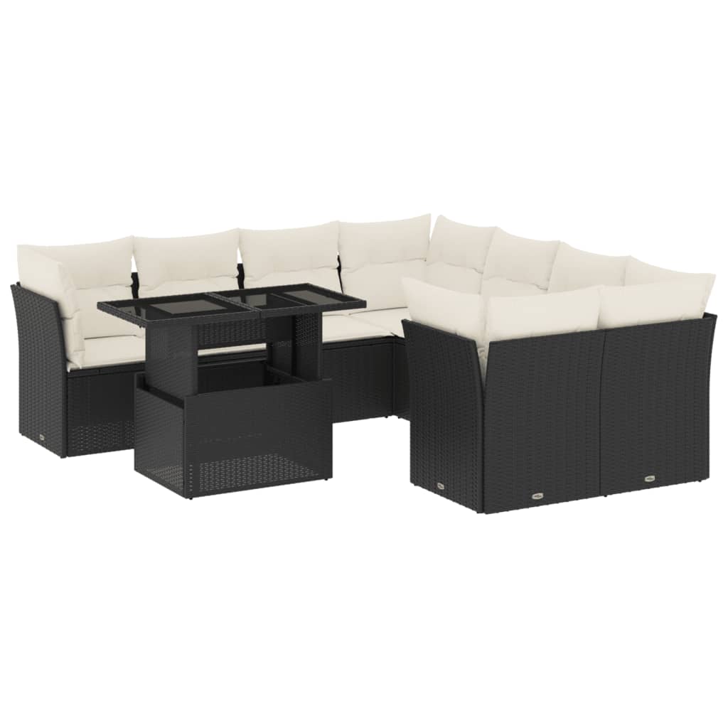 vidaXL 9-delige Loungeset met kussens poly rattan zwart