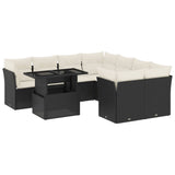 vidaXL 9-delige Loungeset met kussens poly rattan zwart